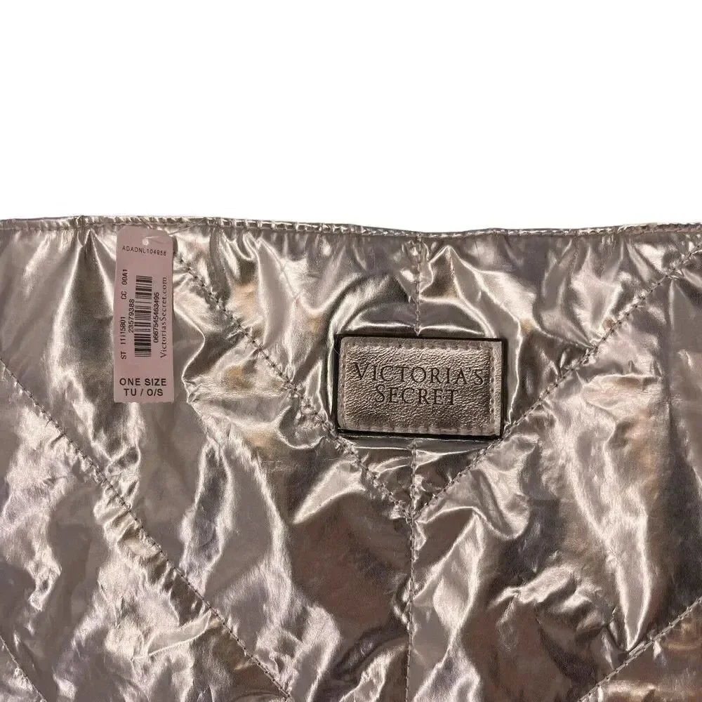 Victorias Secret Tote Bag Rose Gold Metallic Quilted Puffy Purse Carry All Glam